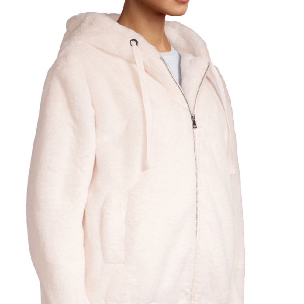KENDALL & KYLIE Ivory Zip-Up Faux Fur Plush Hood Jacket Sz S